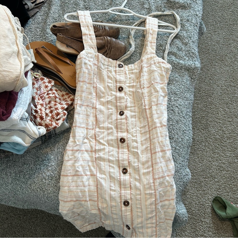 Roxy Women's Cream Striped Button-Front Sundress